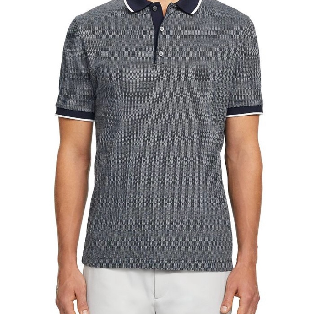 Theory Geo Knit Men’s Polo Regular Fit Exclipse/White